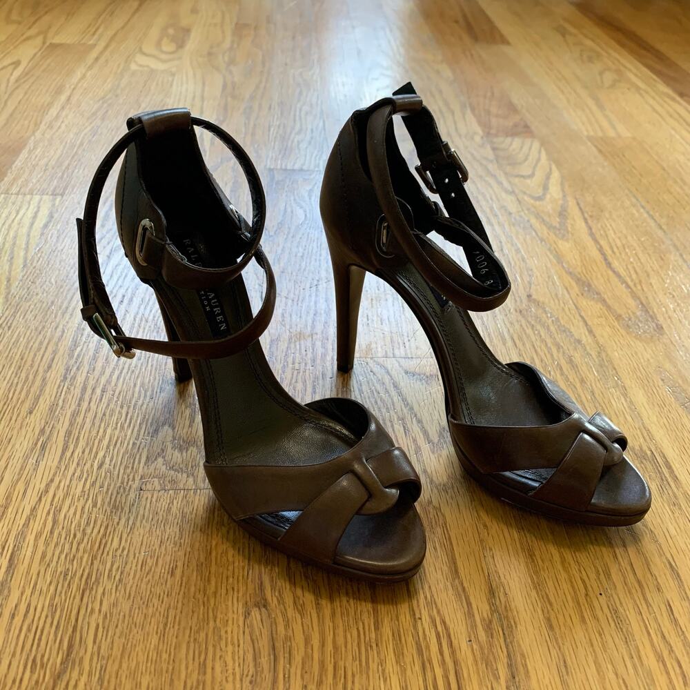 Womens Ralph Lauren Collection Purple Label Brown Leather Heels Size 8 EUC!